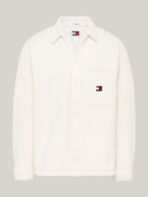 sobrecamisa polar de peluche con parche beige de hombres tommy jeans