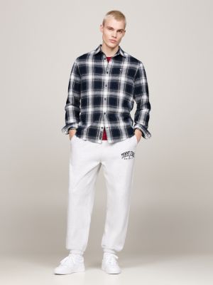 blau kariertes relaxed fit flanellhemd für herren - tommy jeans