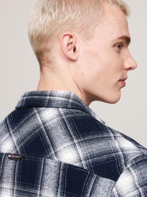 blau kariertes relaxed fit flanellhemd für herren - tommy jeans