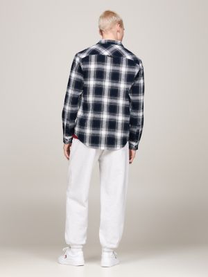 blue flannel check relaxed shirt for men tommy jeans