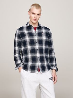 blue flannel check relaxed shirt for men tommy jeans