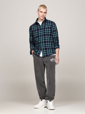 green flannel check relaxed shirt for men tommy jeans