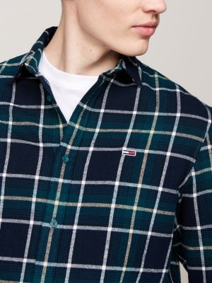 green flannel check relaxed shirt for men tommy jeans