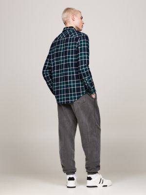 green flannel check relaxed shirt for men tommy jeans