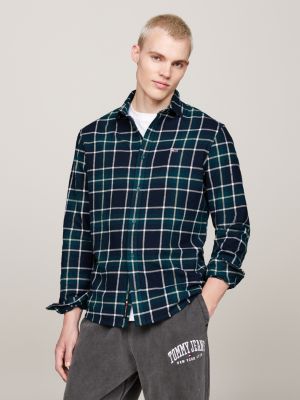 green flannel check relaxed shirt for men tommy jeans