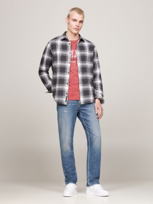 blue flannel check relaxed shirt for men tommy jeans