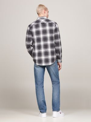 blau kariertes relaxed fit flanellhemd für herren - tommy jeans