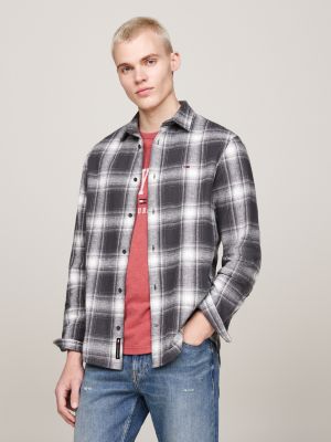 blue flannel check relaxed shirt for men tommy jeans