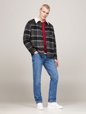 grey sherpa collar check casual overshirt for men tommy jeans