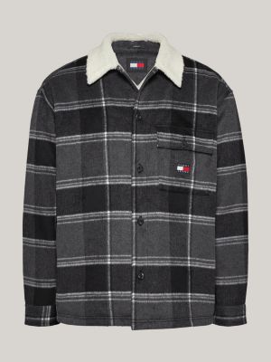 grey sherpa collar check casual overshirt for men tommy jeans