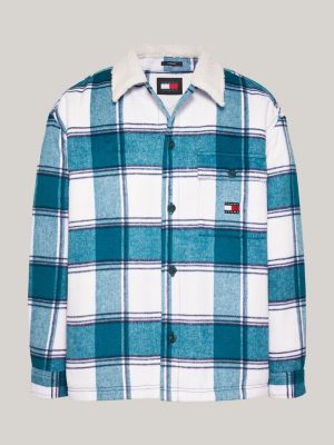 blau casual fit overshirt mit sherpa-kragen für herren - tommy jeans