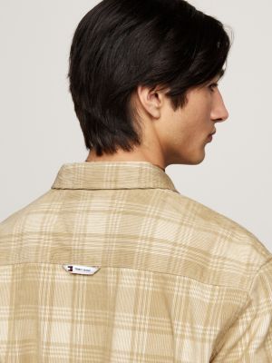 beige embroidery check relaxed shirt for men tommy jeans