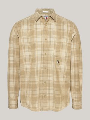 camicia relaxed fit a quadri con ricamo beige da uomini tommy jeans