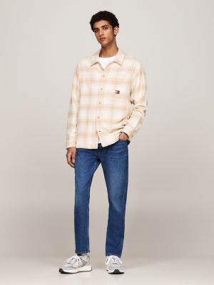 beige regular fit geruit overshirt van flanel voor heren - tommy jeans