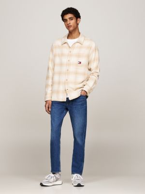 sopracamicia regular fit in flanella a quadri beige da uomini tommy jeans