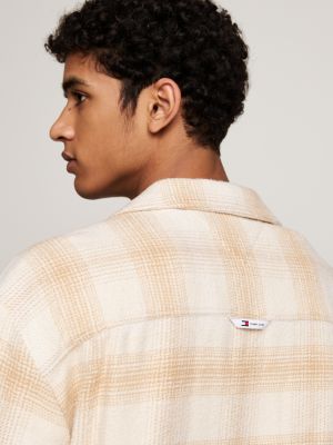 surchemise à carreaux en flanelle beige pour hommes tommy jeans