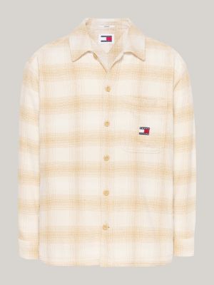 beige regular fit geruit overshirt van flanel voor heren - tommy jeans
