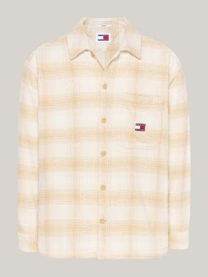 surchemise à carreaux en flanelle beige pour hommes tommy jeans