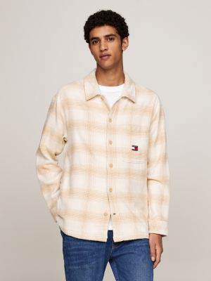 surchemise à carreaux en flanelle beige pour hommes tommy jeans