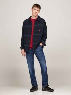 blue flannel check regular overshirt for men tommy jeans