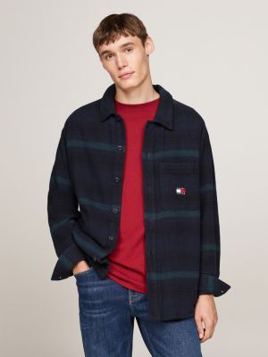 blue flannel check regular overshirt for men tommy jeans