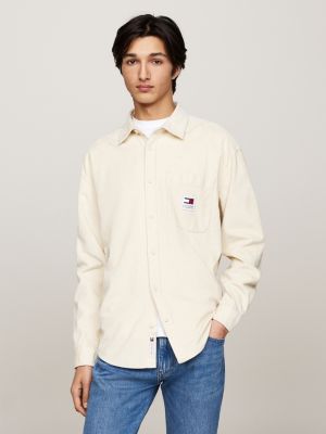 camisa de pana con corte amplio beige de hombres tommy jeans