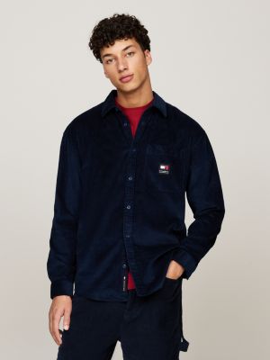 blue corduroy relaxed shirt for men tommy jeans