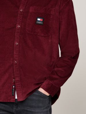 red corduroy relaxed shirt for men tommy jeans