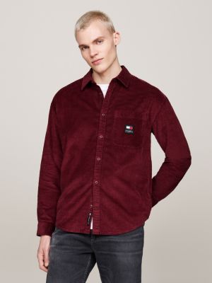 red corduroy relaxed shirt for men tommy jeans