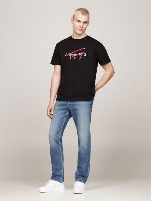 t-shirt con logo firma nero da uomini tommy jeans