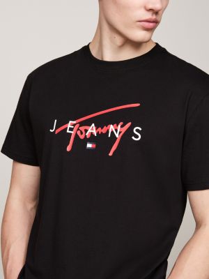 t-shirt con logo firma nero da uomini tommy jeans