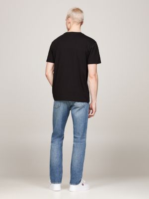 t-shirt con logo firma nero da uomini tommy jeans