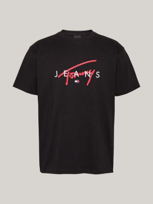 t-shirt con logo firma nero da uomini tommy jeans