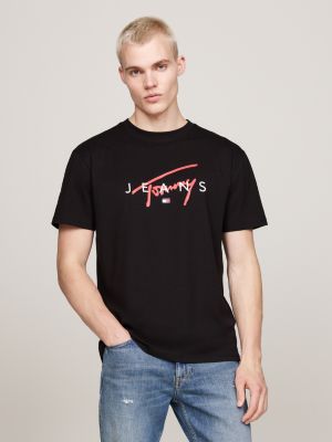 T shirt con logo firma Nero Tommy Hilfiger