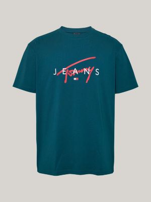 groen t-shirt met ronde hals en signature-logo voor heren - tommy jeans