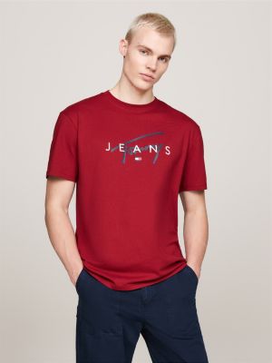 t-shirt con logo firma red da uomini tommy jeans