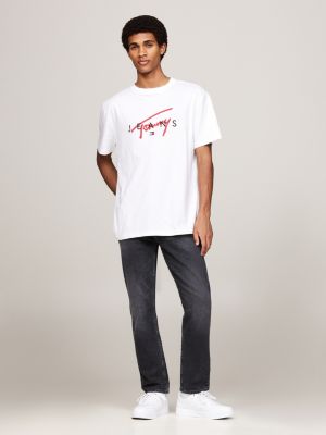 white signature logo crew neck t-shirt for men tommy jeans