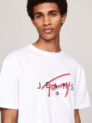 white signature logo crew neck t-shirt for men tommy jeans