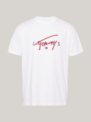 white signature logo crew neck t-shirt for men tommy jeans