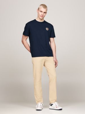 t-shirt à col ras-du-cou et logo brodé bleu pour hommes tommy jeans