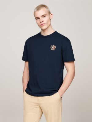 blue t-shirt met ronde hals en geborduurd logo voor heren - tommy jeans