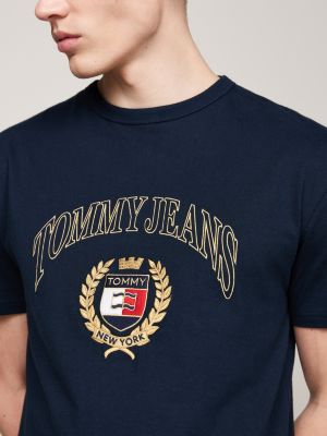 blue logo embroidery crew neck t-shirt for men tommy jeans