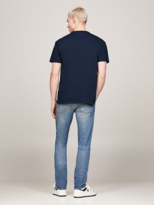 blue logo embroidery crew neck t-shirt for men tommy jeans