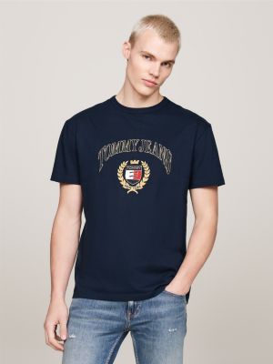 blue logo embroidery crew neck t-shirt for men tommy jeans