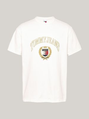 white logo embroidery crew neck t-shirt for men tommy jeans