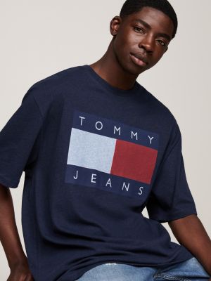 blau tommy flag oversized fit t-shirt mit badge für herren - tommy jeans