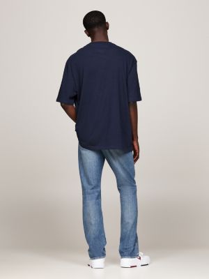 blau tommy flag oversized fit t-shirt mit badge für herren - tommy jeans