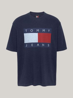 blau tommy flag oversized fit t-shirt mit badge für herren - tommy jeans