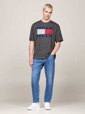 grey tommy flag badge oversized t-shirt for men tommy jeans