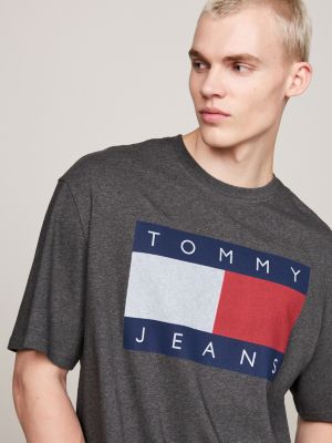 grey tommy flag badge oversized t-shirt for men tommy jeans